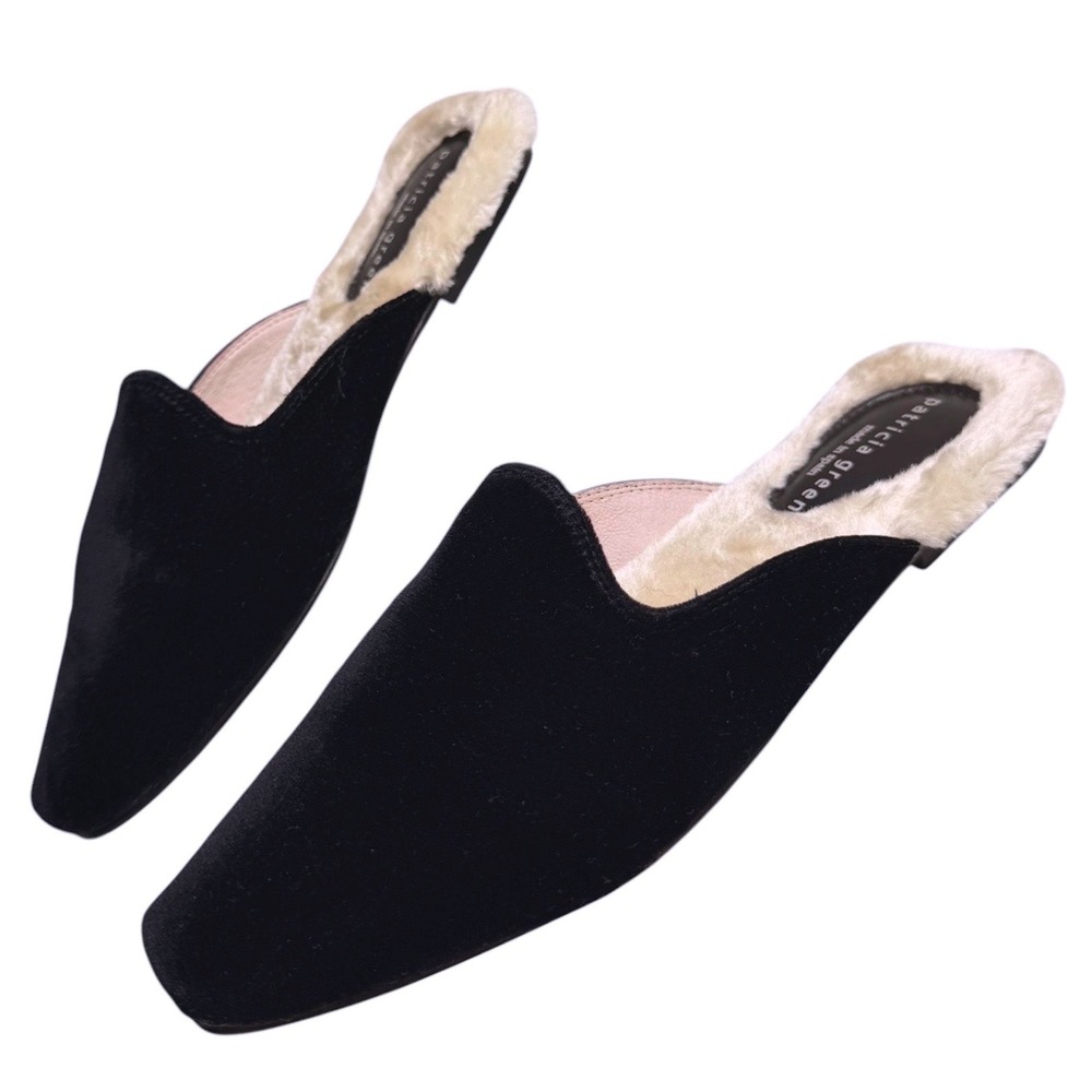 Patricia Green Charlotte Velvet Faux Fur Mule Slippers Black Women 8 Spain - Picture 3 of 14
